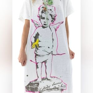 Magnolia Pearl  New With Tag Vigo Dress  Angel Print White T-Shirt Dress